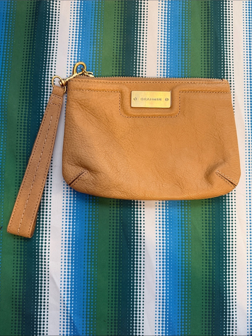 Brahmin  Tan Leather Wristlet Clutch with Gold Plate